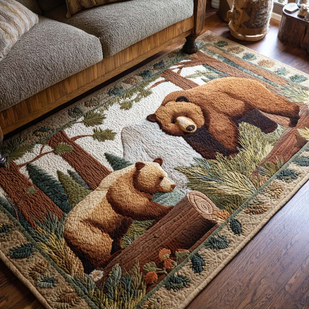 Bear Family Area Rug Washable Rugs Special Birthday Gift for Mom