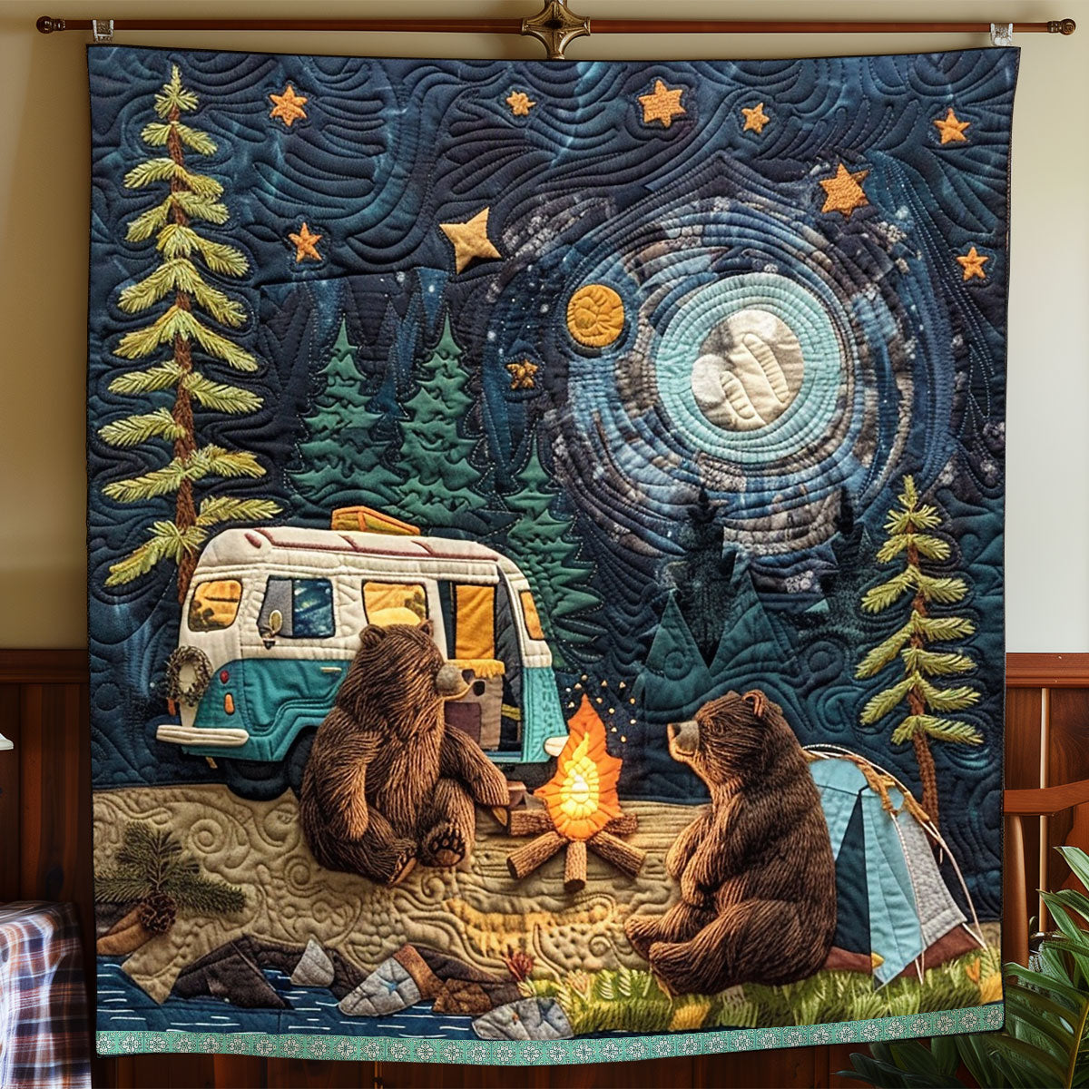 Bear Family Camping Quilt Blanket Christmas Blanket Best Present For Brother In Law