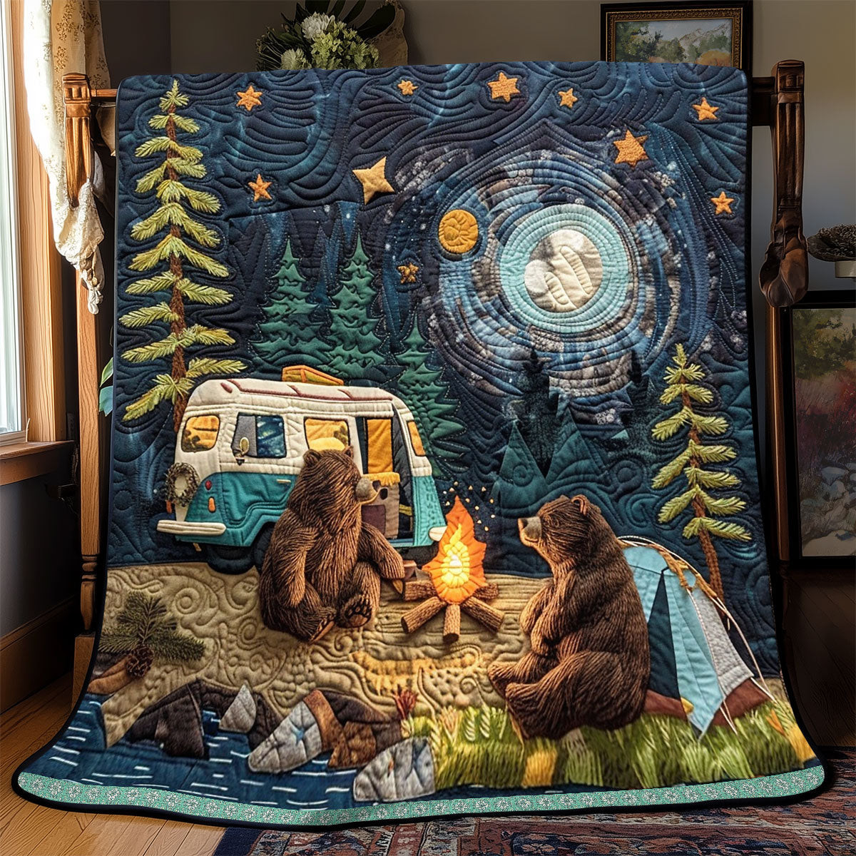 Bear Family Camping Quilt Blanket Soft Throw Blanket Gifts For Father's Day From Wife