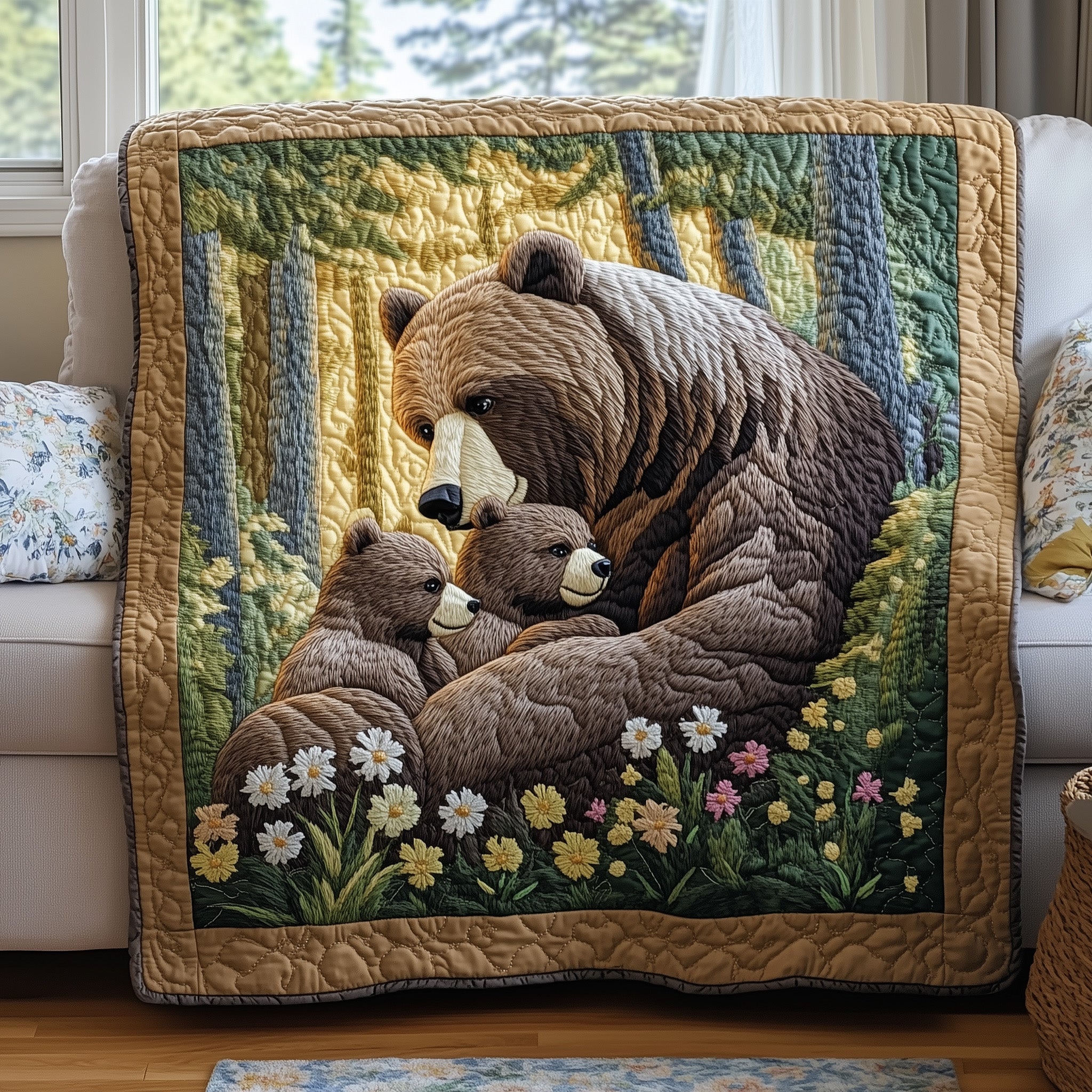 Bear Family Cozy Wildlife Nature Quilted Blanket Sleep Animal Best Gifts For Bear Lovers Men