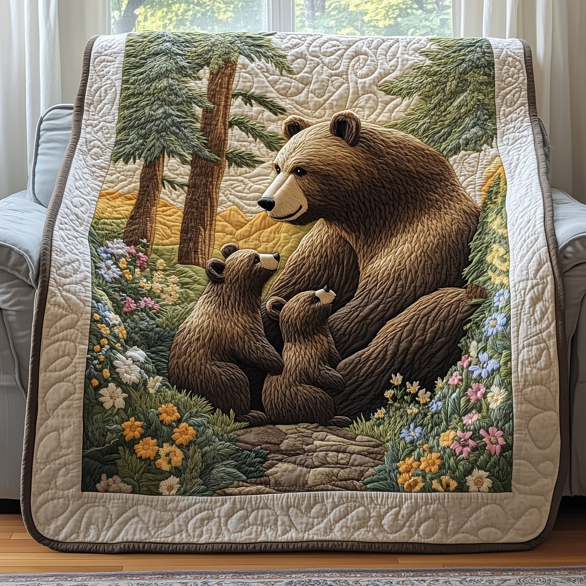 Bear Family Cozy Wildlife Rustic Quilted Blanket Outdoors Gift Best Gifts For Bear Lovers Men