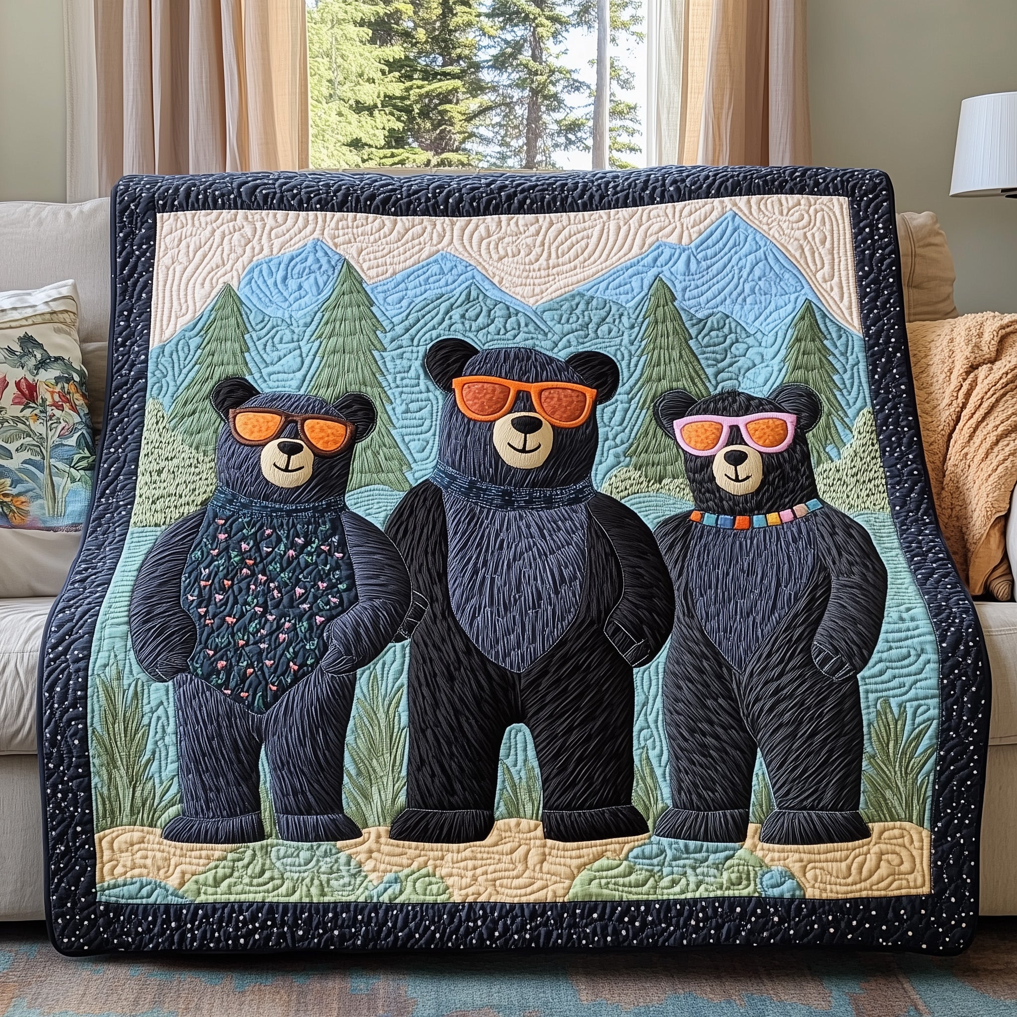 Bear Family Cozy Wildlife Stylish Quilted Blanket Stylish With Glasses Best Gifts For Bear Lovers Kids