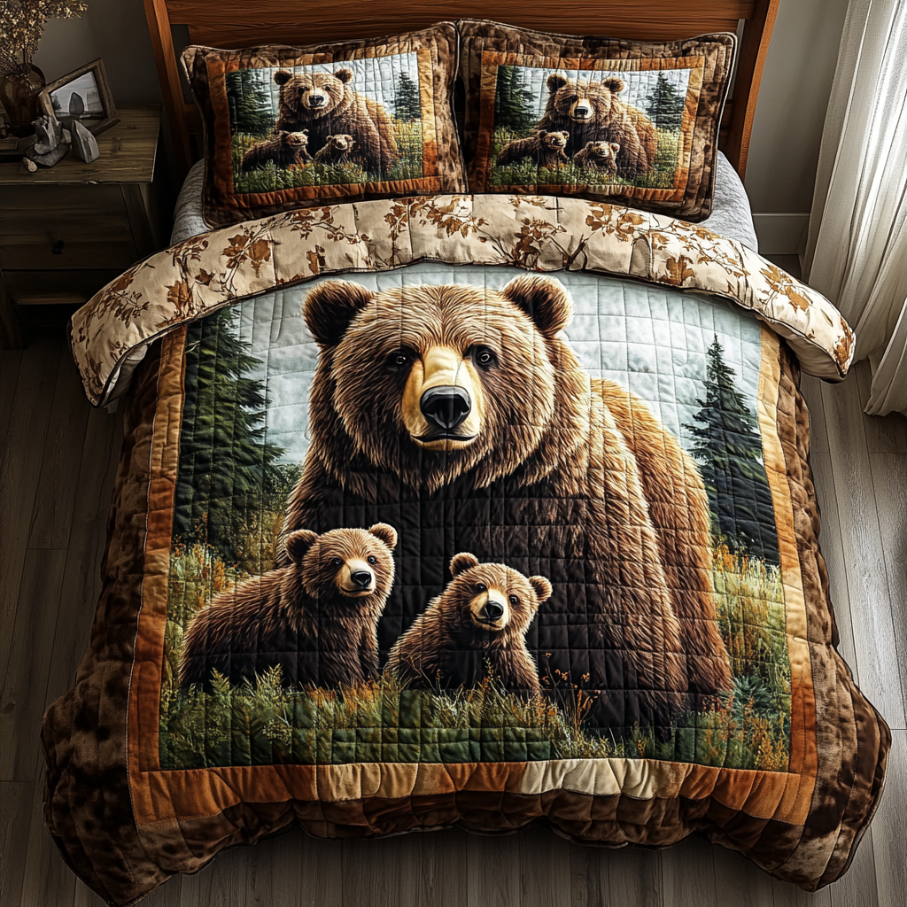 Bear Family Quilted Bedding Set Bed Decorations Unique Gifts For Hunters