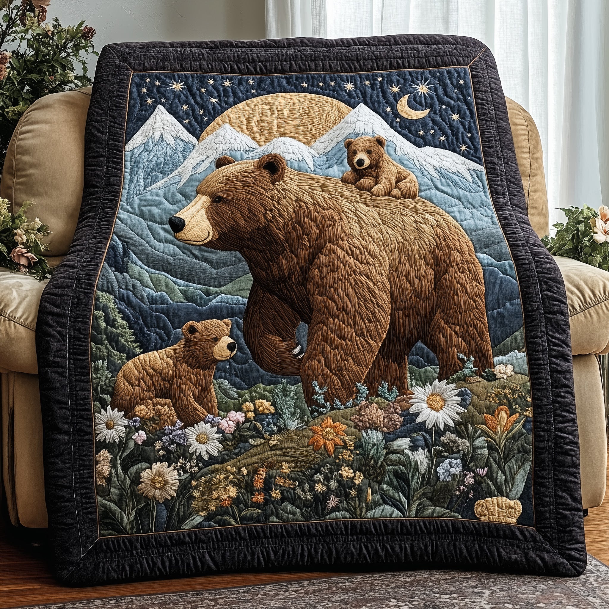 Bear Family Quilted Blanket Sofa Throw BlanketBear Christmas Presents