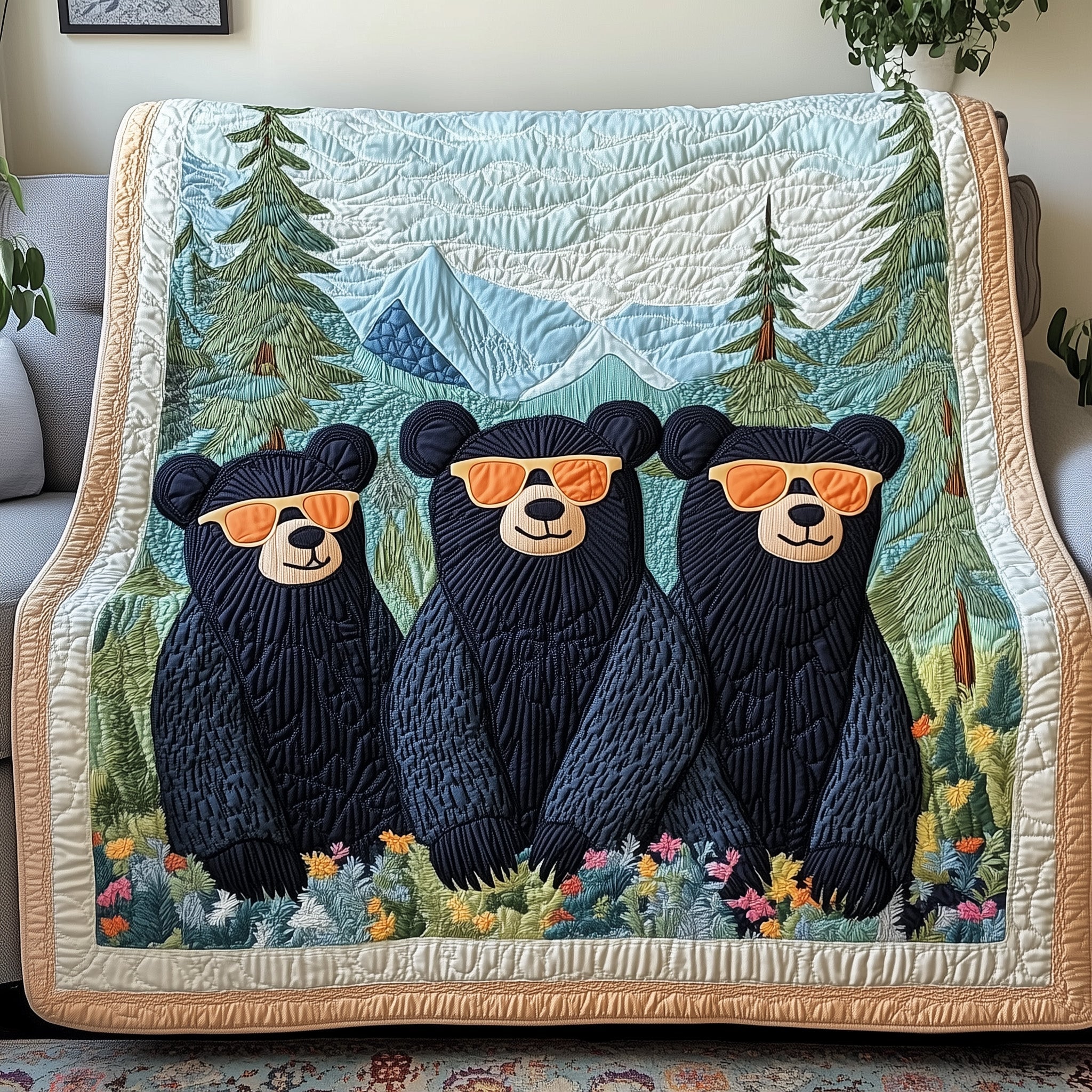 Bear Family Quilted Blanket Sofa Throw BlanketBear Theme Gifts Christmas