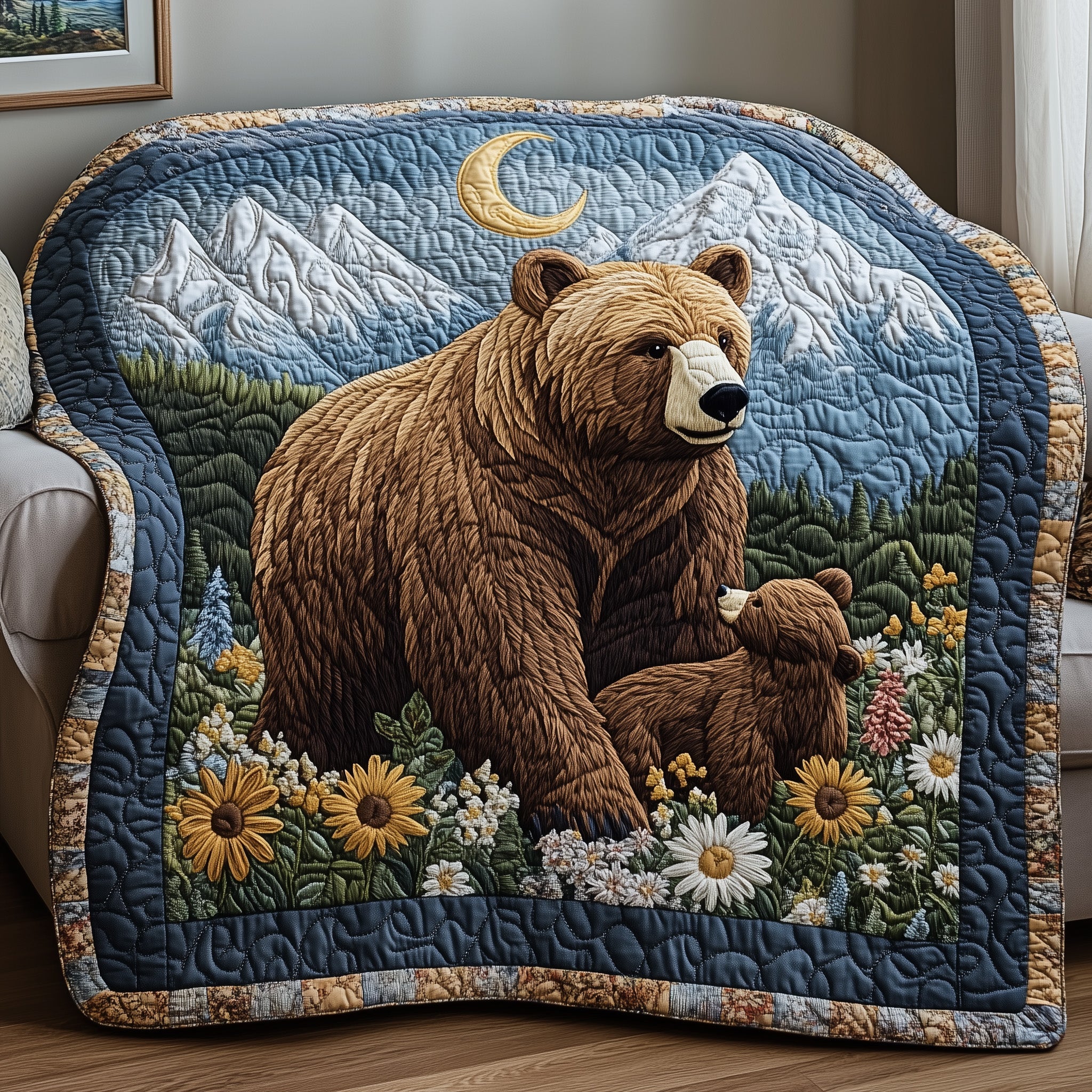 Bear Family Quilted Blanket Sofa Throw BlanketChristmas Bear Gifts