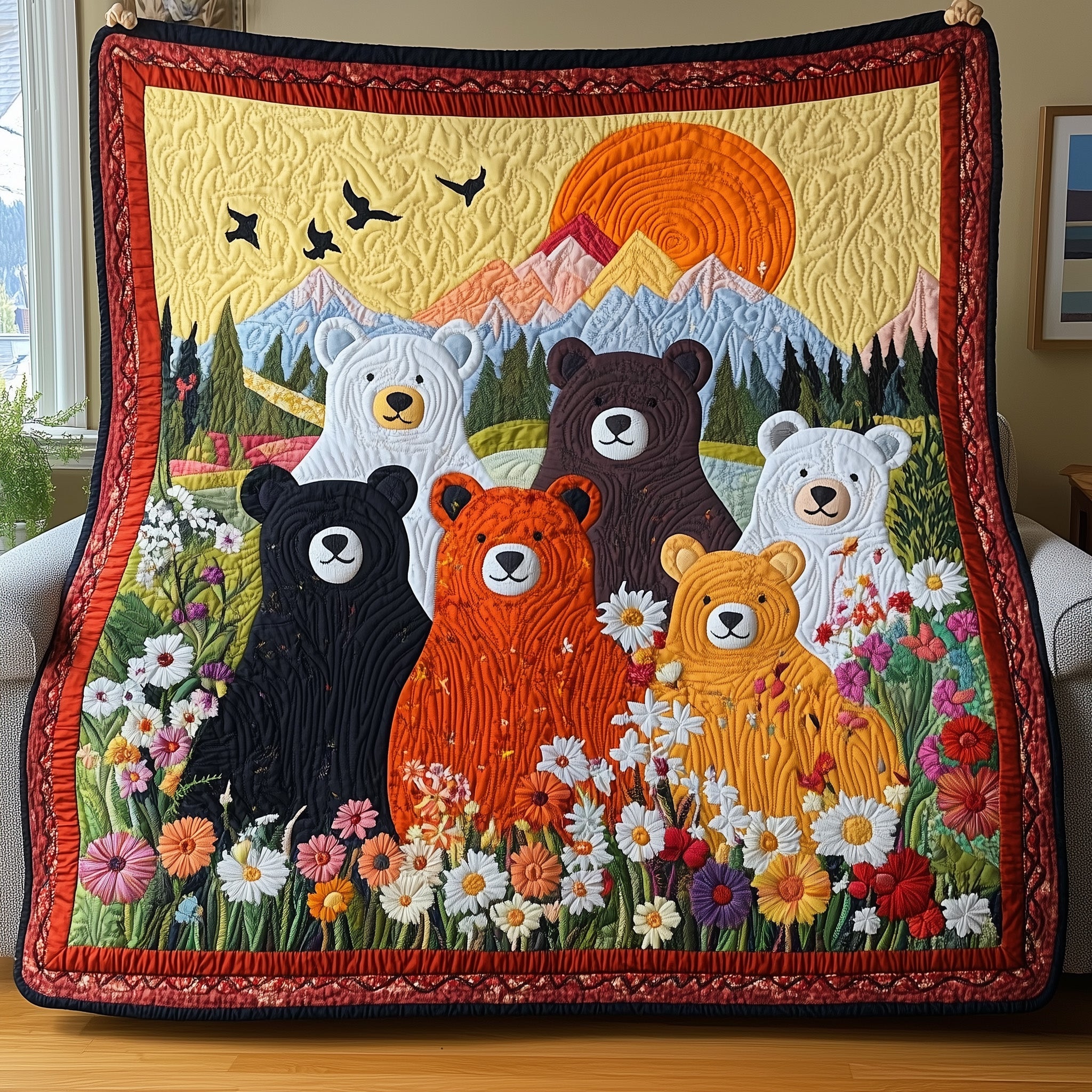 Bear Family Quilted Blanket Sofa Throw BlanketChristmas Bear Gifts For Her