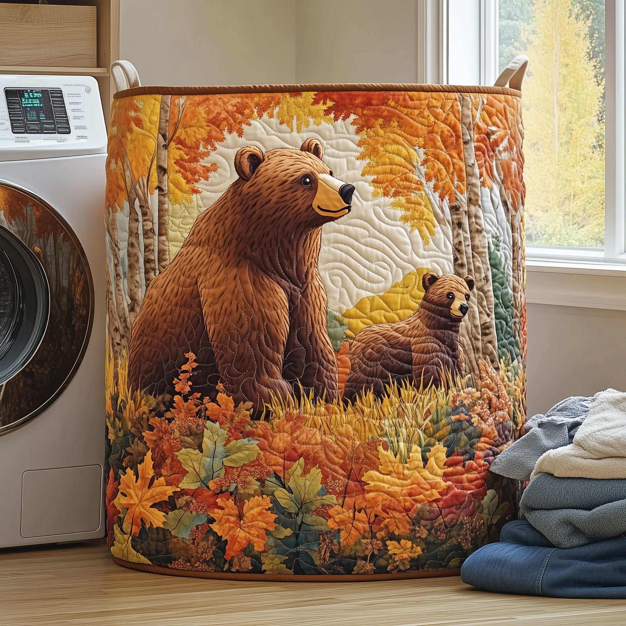 Bear Family Quilted Laundry Basket Clothes Hamper Storage Unique Gifts For Bear Lovers