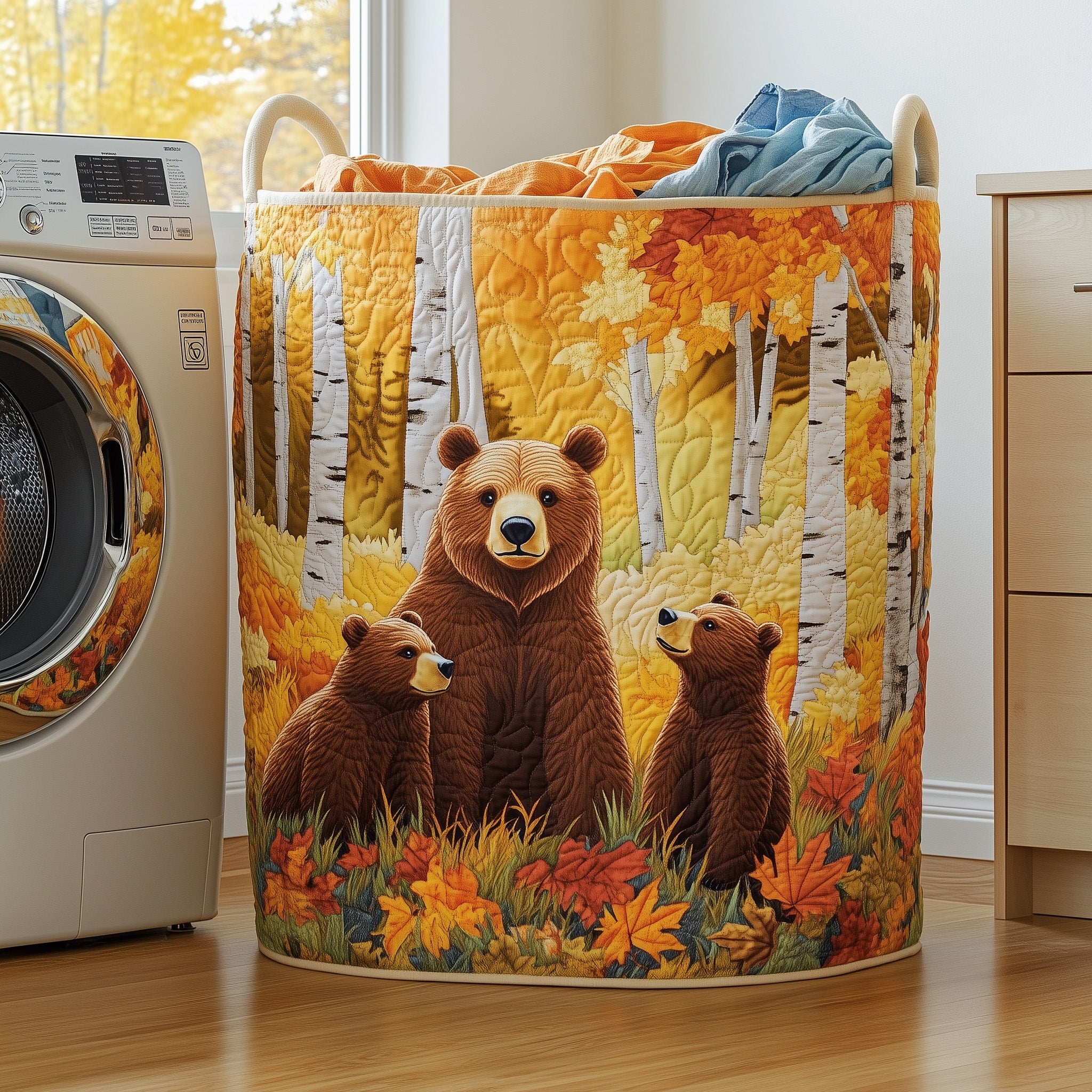Bear Family Quilted Laundry Basket Gifts For Farmers For Christmas