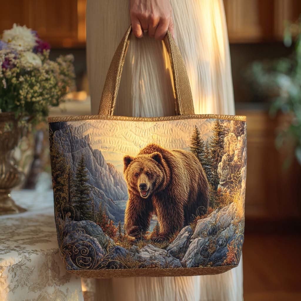 Bear Forest Charm Quilted Tote Bag Gift Ideas For Bear Lovers