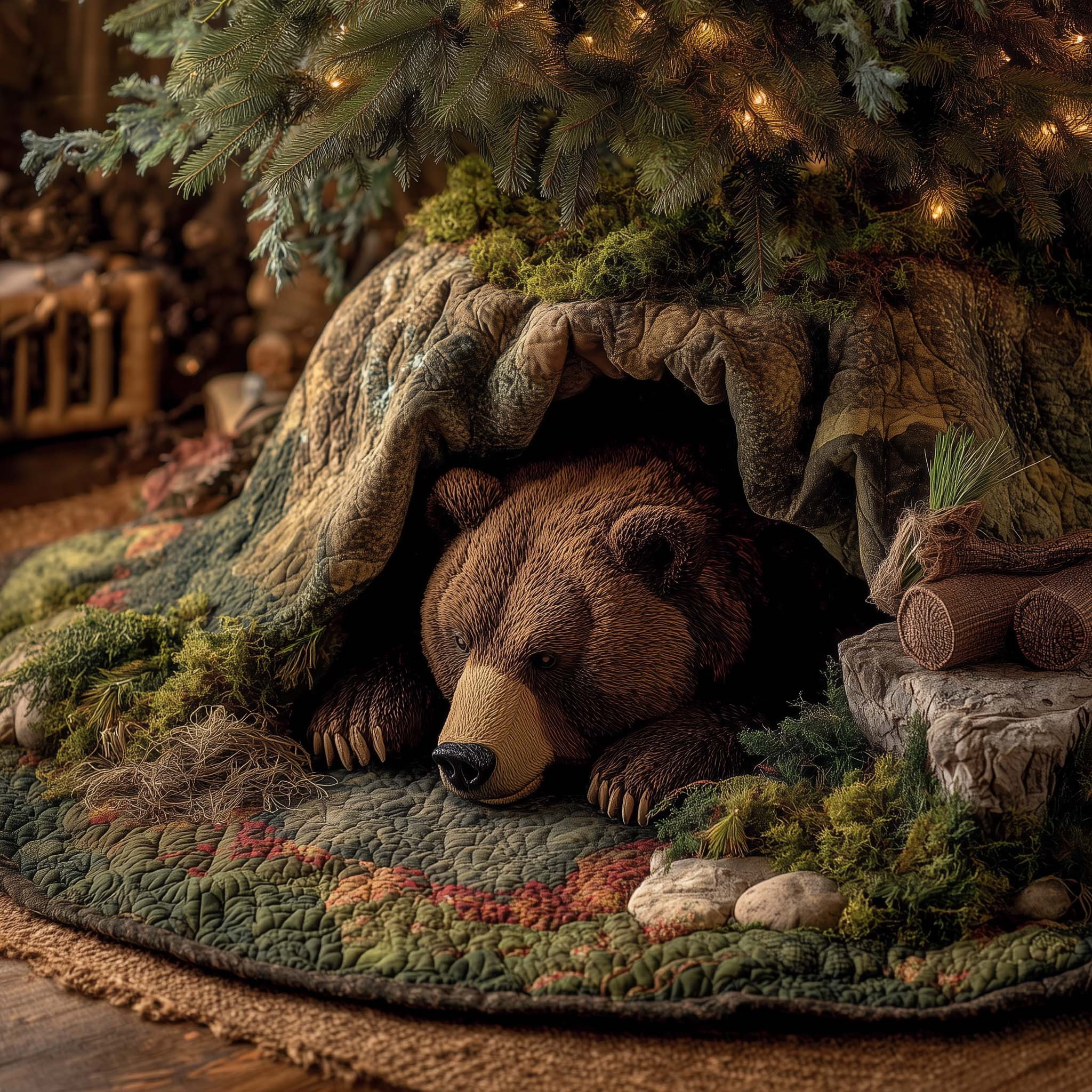 Bear Forest Spirit Quilted Nature Vibe Christmas Decor Xmas Gifts For Bear Lovers