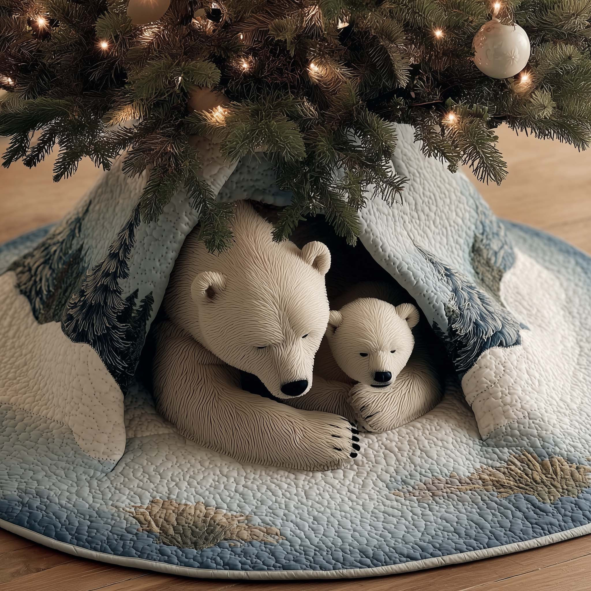 Bear Forest Spirit Quilted Tree Skirt Christmas Home Decor Xmas Gifts For Polar Bear Lovers