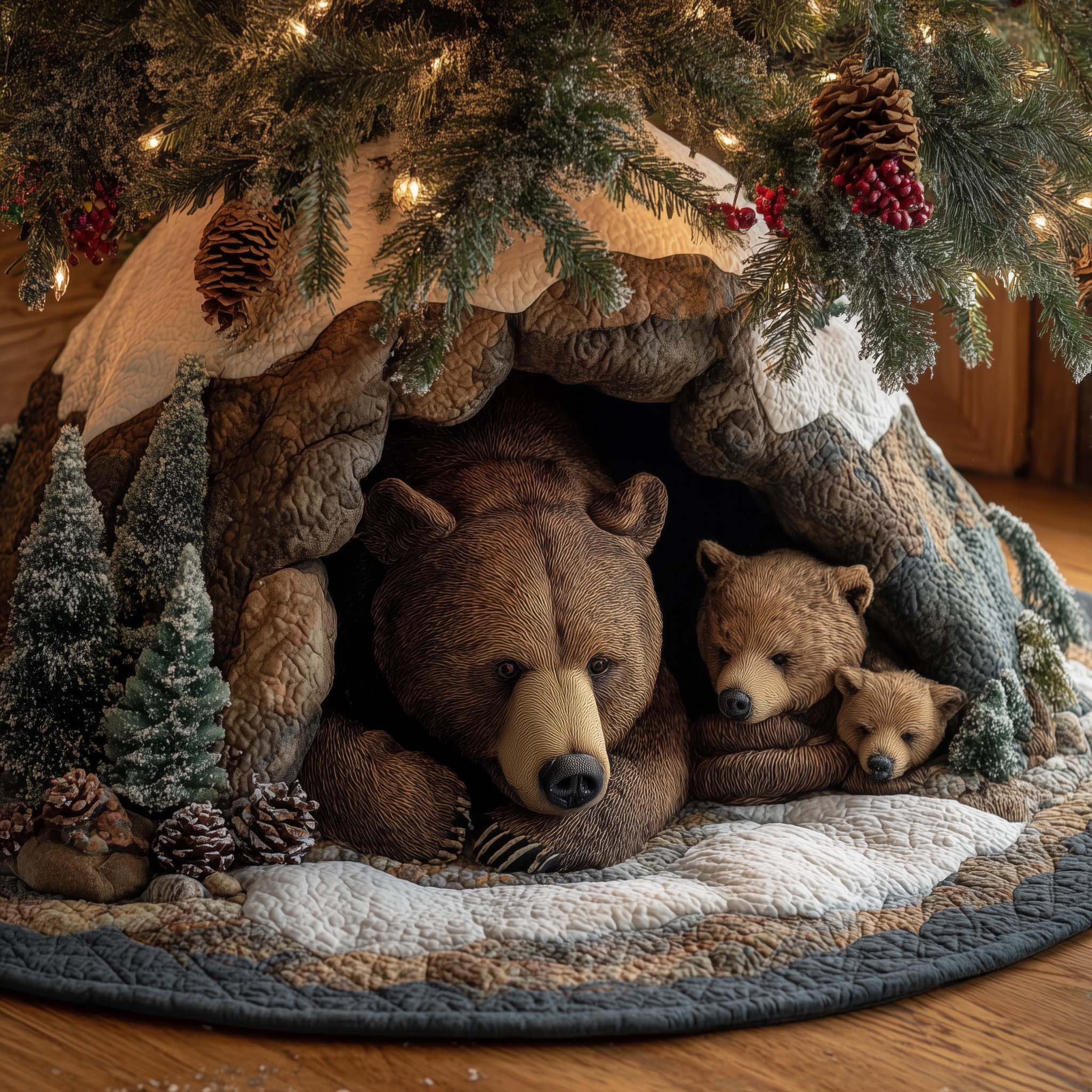 Bear Forest Spirit Quilted Tree Skirt Holiday Home Decor Christmas Gifts Bear Lovers