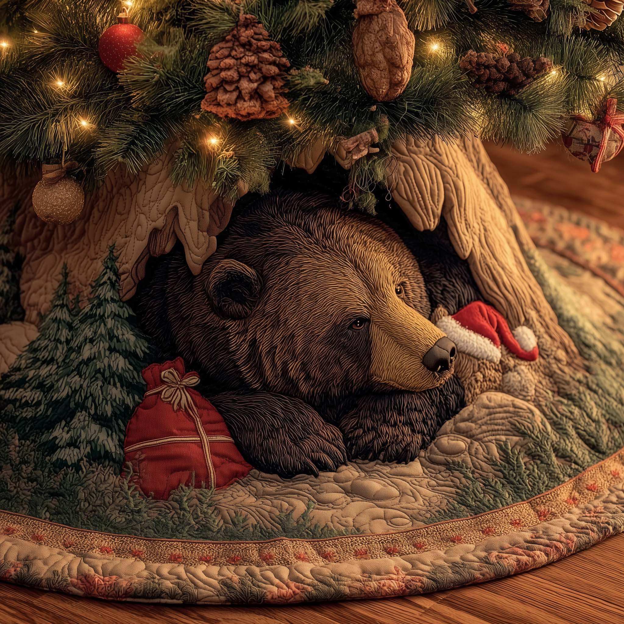 Bear Forest Spirit Quilted Tree Skirt Holiday Home Decor Christmas Presents For Bear Lovers