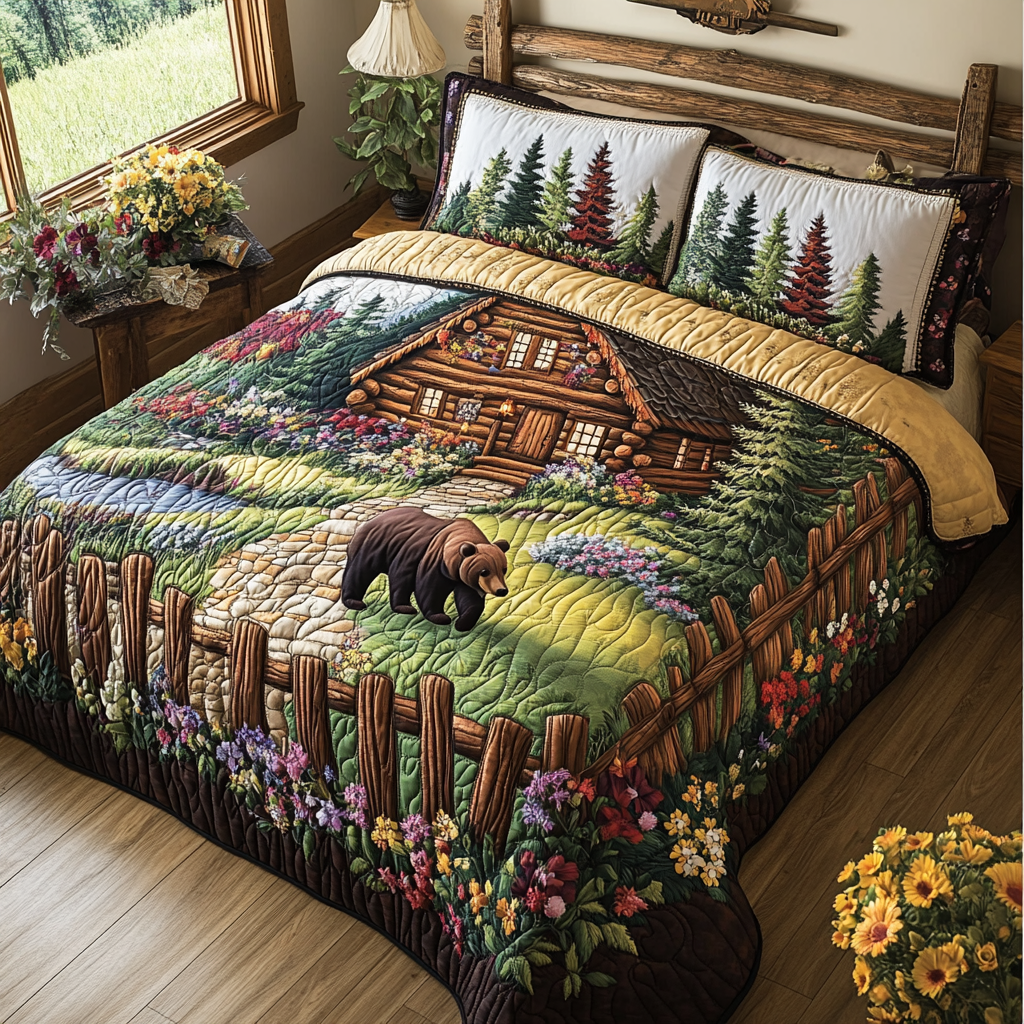 Bear Garden Cabin Quilted Bedding Set Bed Decorations Christmas Present Ideas