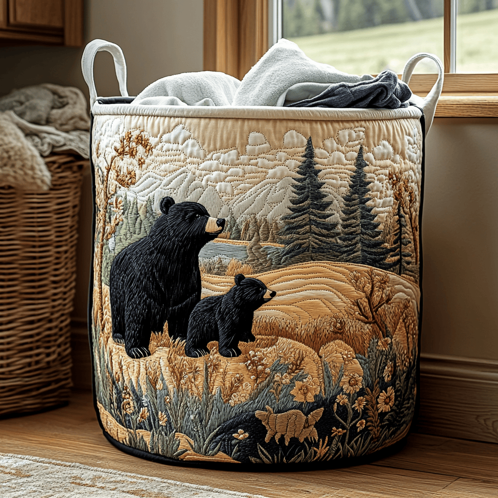 Bear Grove Quilted Laundry Basket Best Quilted Laundry Basket Gift for Friends and Family