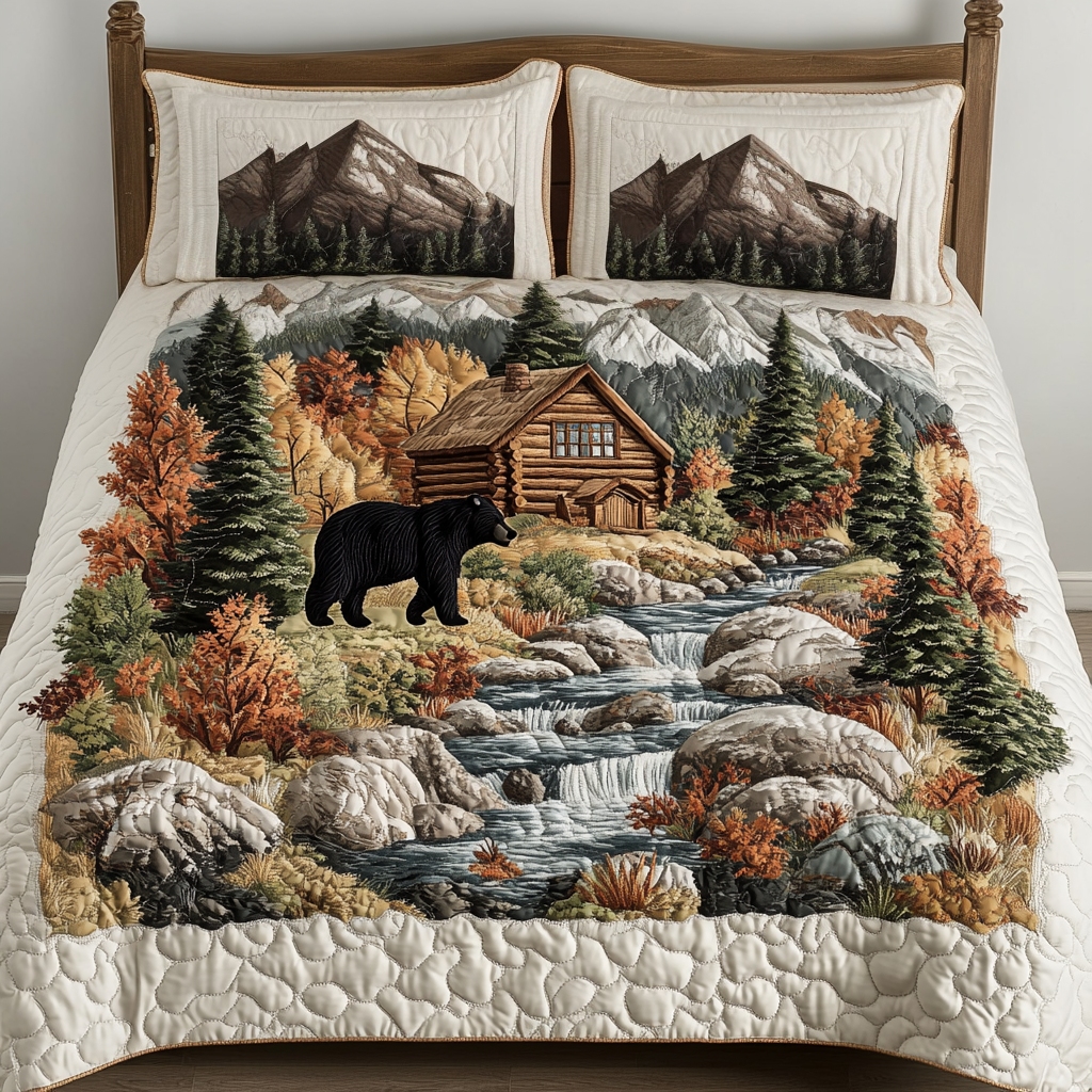 Bear Haven Quilted Bedding Set Bedroom Decor Gifts For Wildlife Enthusiasts