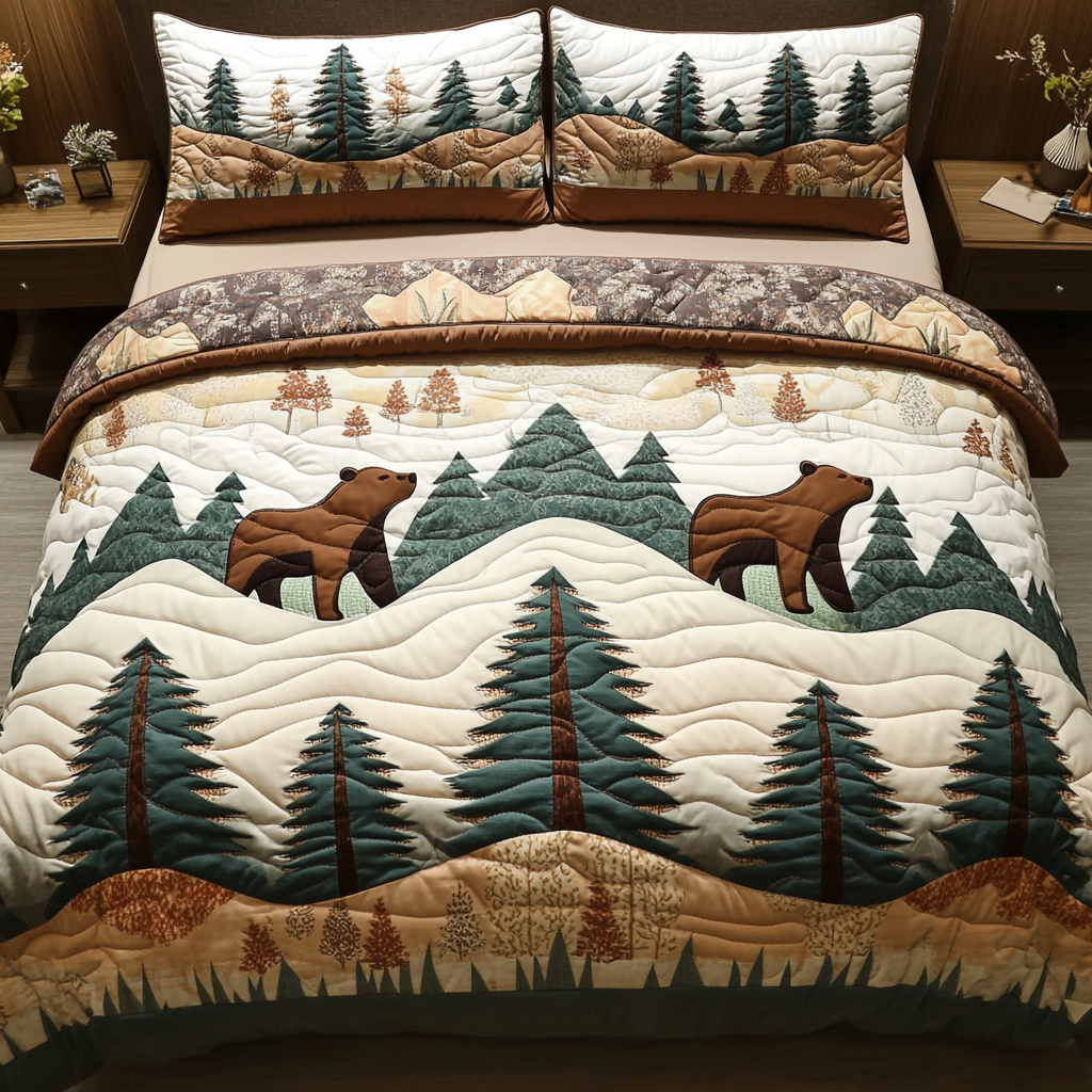 Bear Haven Quilted Bedding Set Best Bed Sheet Set Gift For Wildlife Lovers