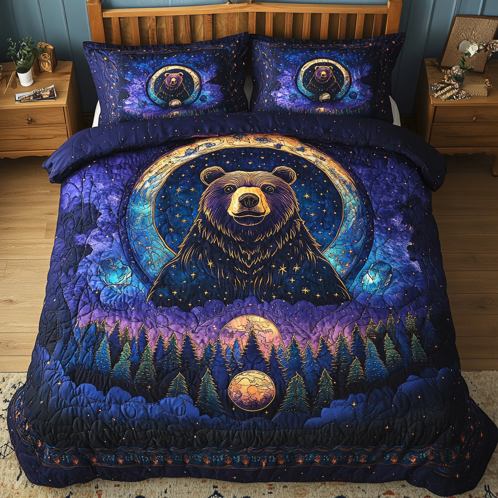 Bear Haven Quilted Bedding Set Best Bed Sheet Set Presents For Wildlife Lovers