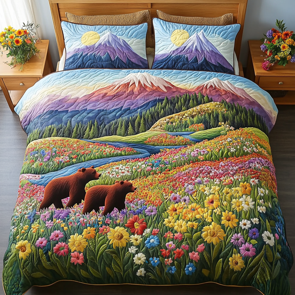 Bear Haven Quilted Bedding Set Unique Bed Sheet Set Gift Ideas For Wildlife Lovers