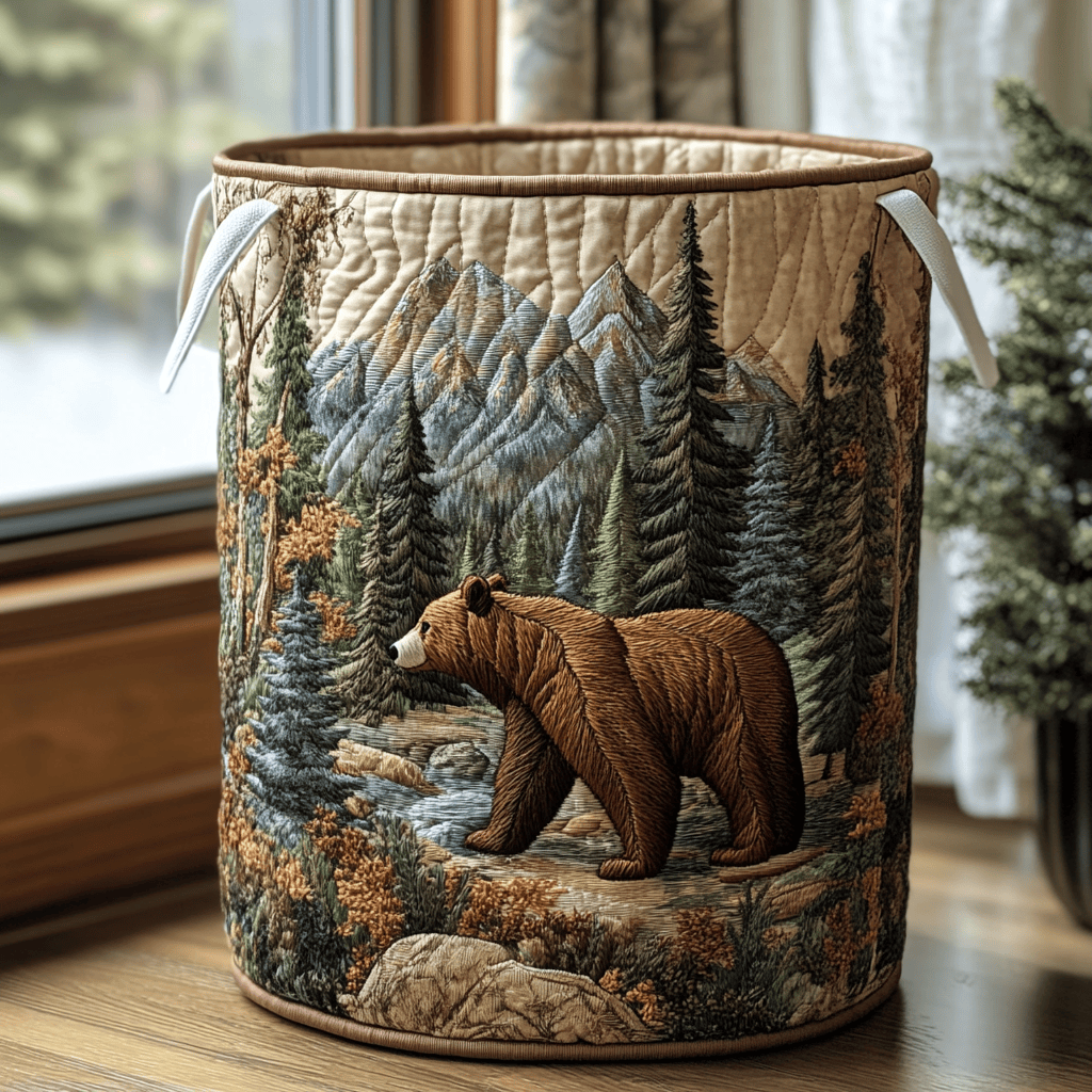Bear Haven Quilted Laundry Basket Useful Quilted Basket Gift That Blends Style and Function