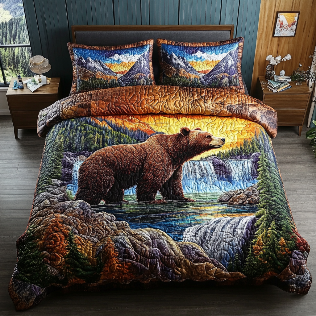 Bear Hollow Quilted Bedding Set Bed Decorations Unique Nature Lover Gifts
