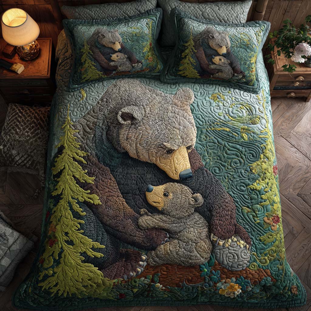 Bear Hug Quilted Bedding Set Duvet Cover Bed Sheet Set Bear Gifts For Dad