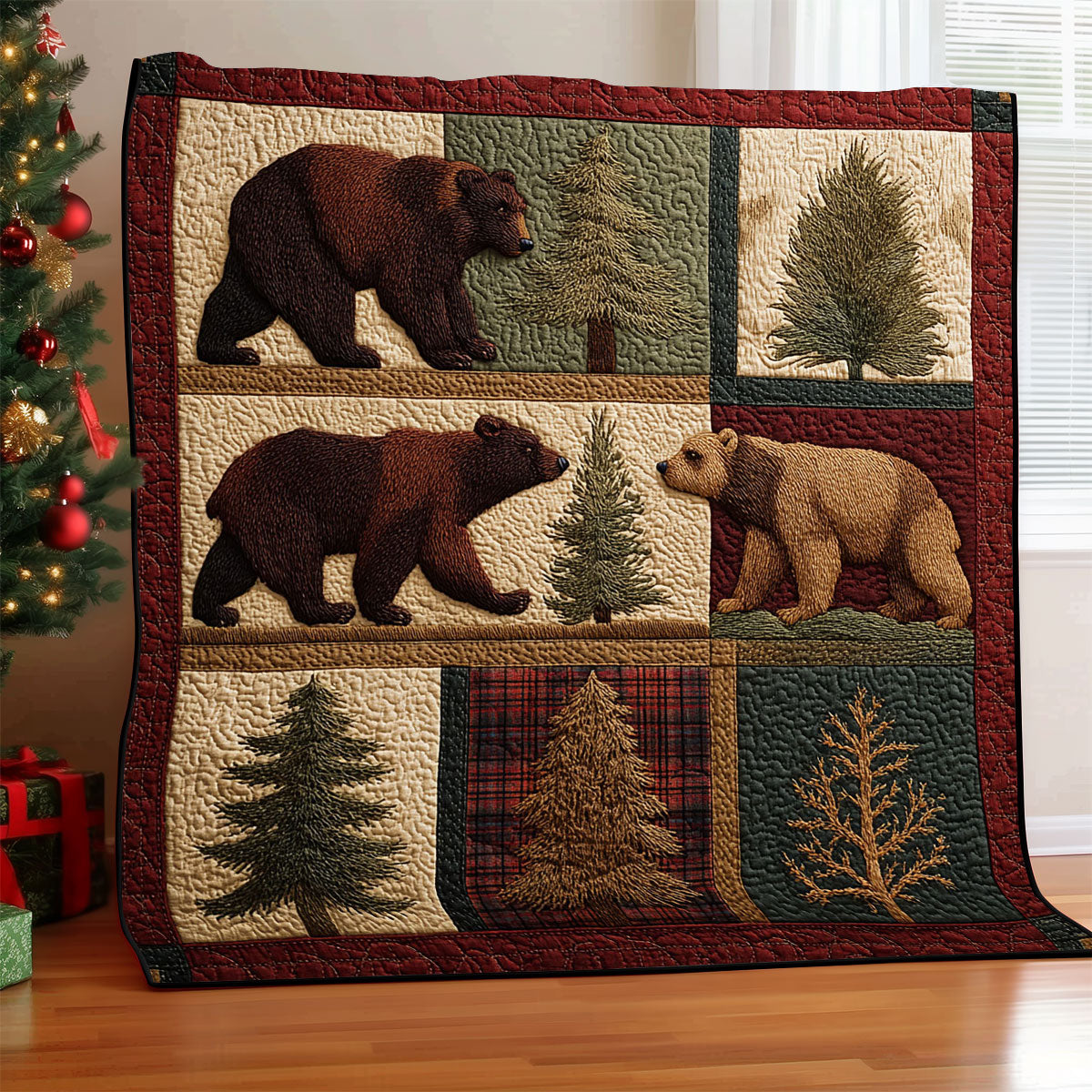 Bear in the Forest Quilted Blanket Best Throw Blanket Present For Mother In Law Christmas