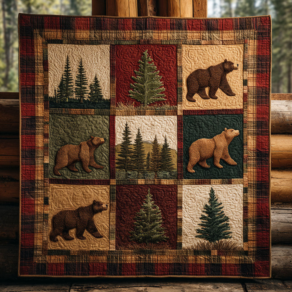 Bear In The Woods Quilt Luxury Quilt Blanket with Decorative Stitching