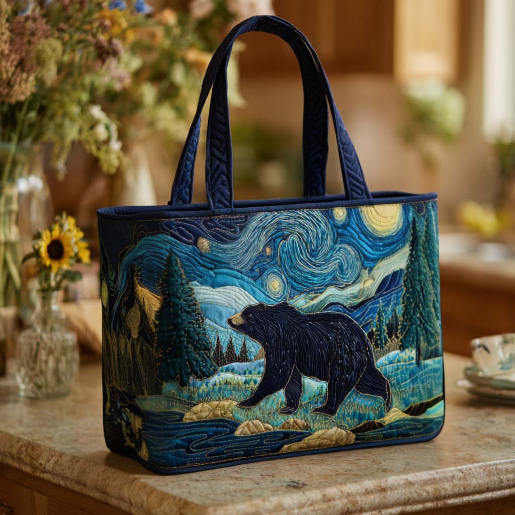 Bear in Woods Quilted Tote Bag Bear Theme Gifts