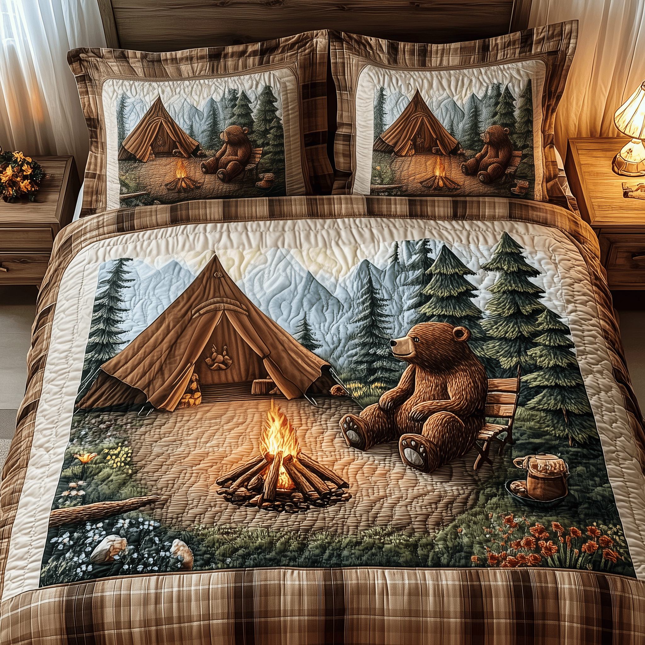 Bear Loves Camping Quilted Bedding Set Christmas Ideas For Brother