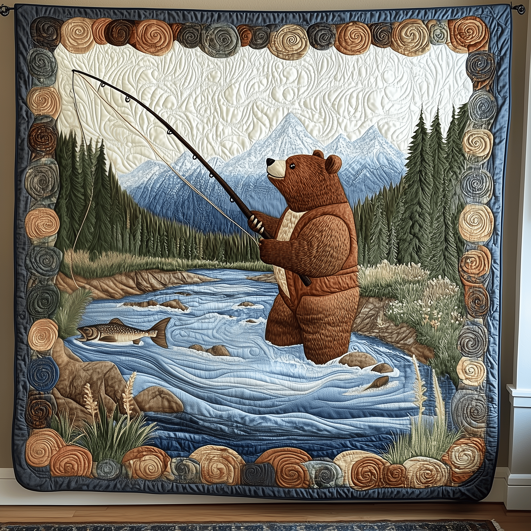 Bear Loves Fishing Quilted Blanket Christmas Throw Blanket Christmas Presents For Mom