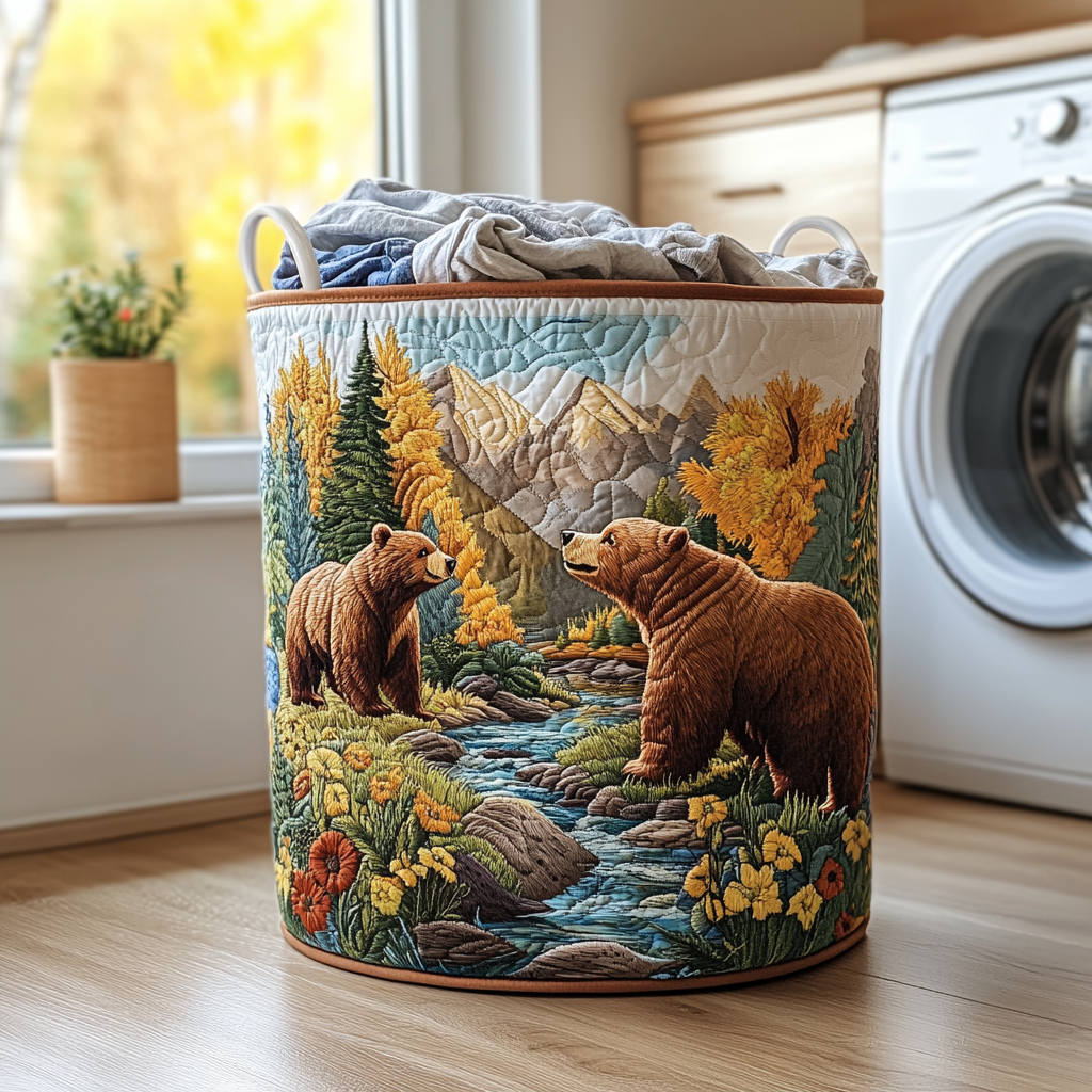 Bear Meadow Quilted Laundry Basket Merch For Him
