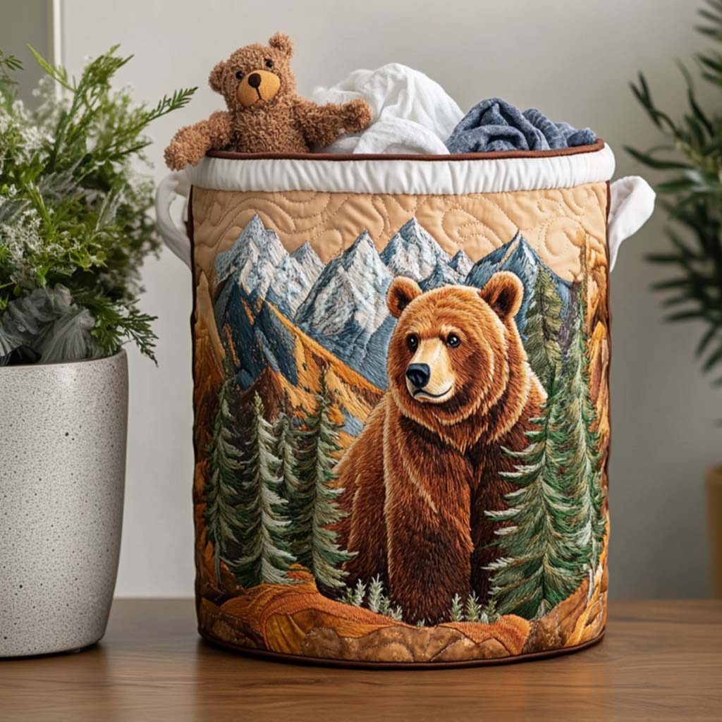 Bear Mountain Mist Quilted Laundry Basket Easter Merch Gift