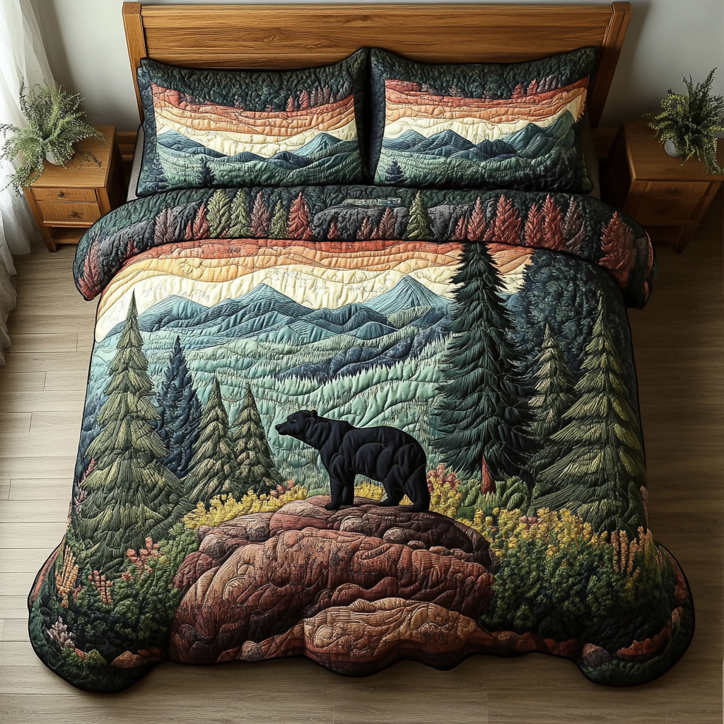 Bear Mountain Quilted Bedding Set Holiday Duvet Covers Unique Nature Lover Gifts