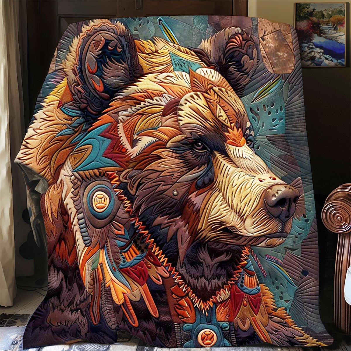 Bear Native America Quilt Blanket Queen Size Blanket Best Anniversary Gifts