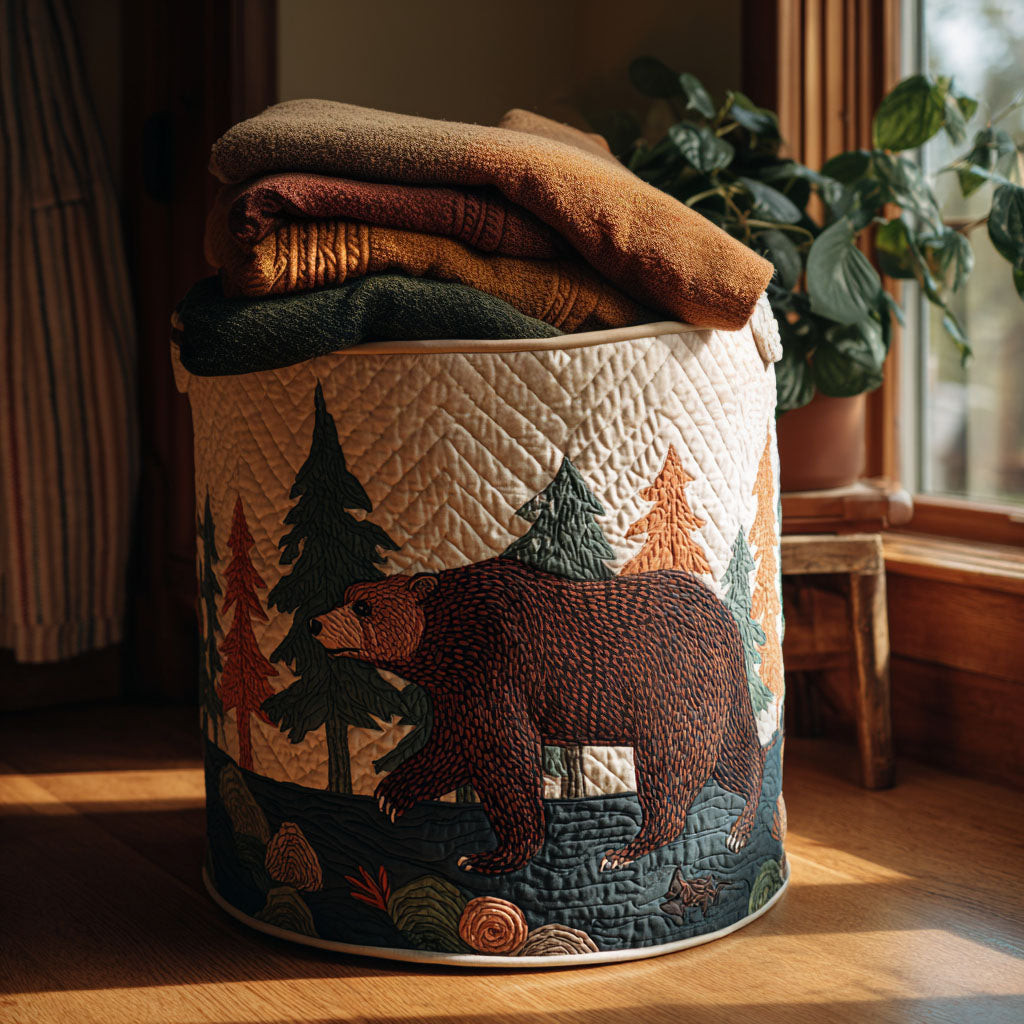 Bear Of The Cascades Quilted Laundry Basket Perfect Quilted Laundry Basket Gift for Family and Friends