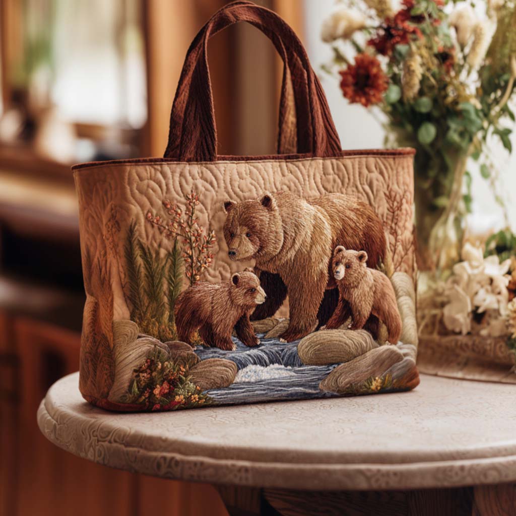 Bear Path Walk Quilted Tote Bag Cute Bear Gift Ideas