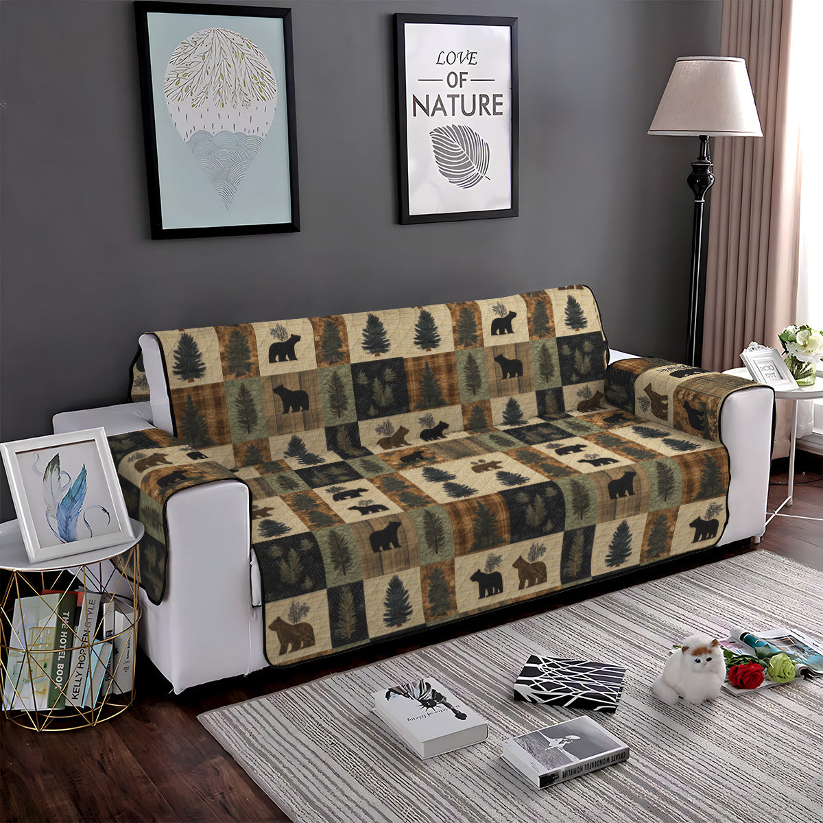 Bear Paw Quilted Sofa Cover Sofa Cushion Covers Special Birthday Gift for Dad