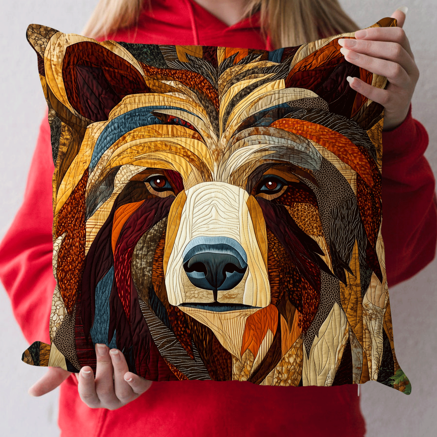 Bear Proud Quilted Pillow Case Pillow Cover for Living Room Decor