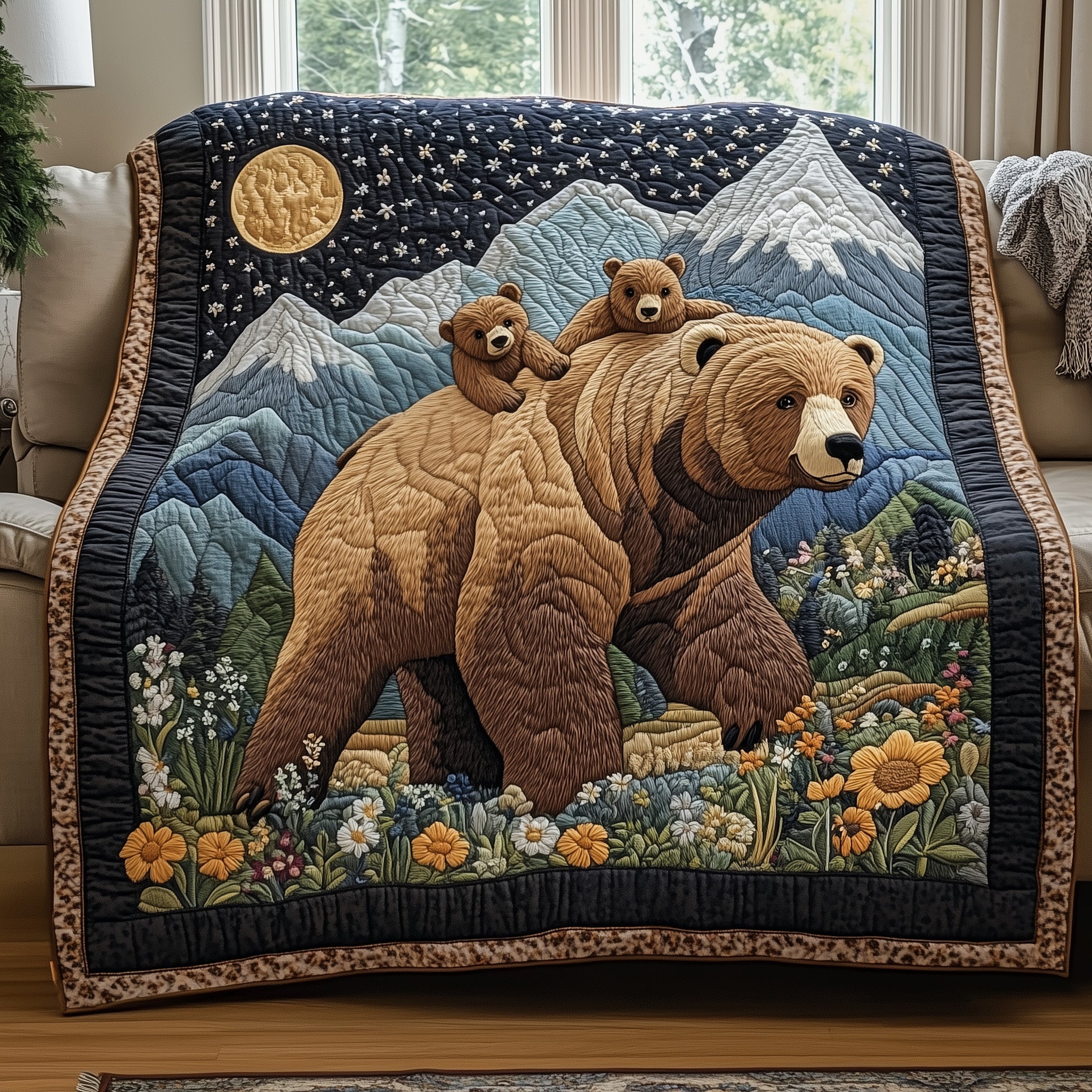 Bear Quilted Blanket Sofa Throw BlanketBear Gifts For Men Christmas