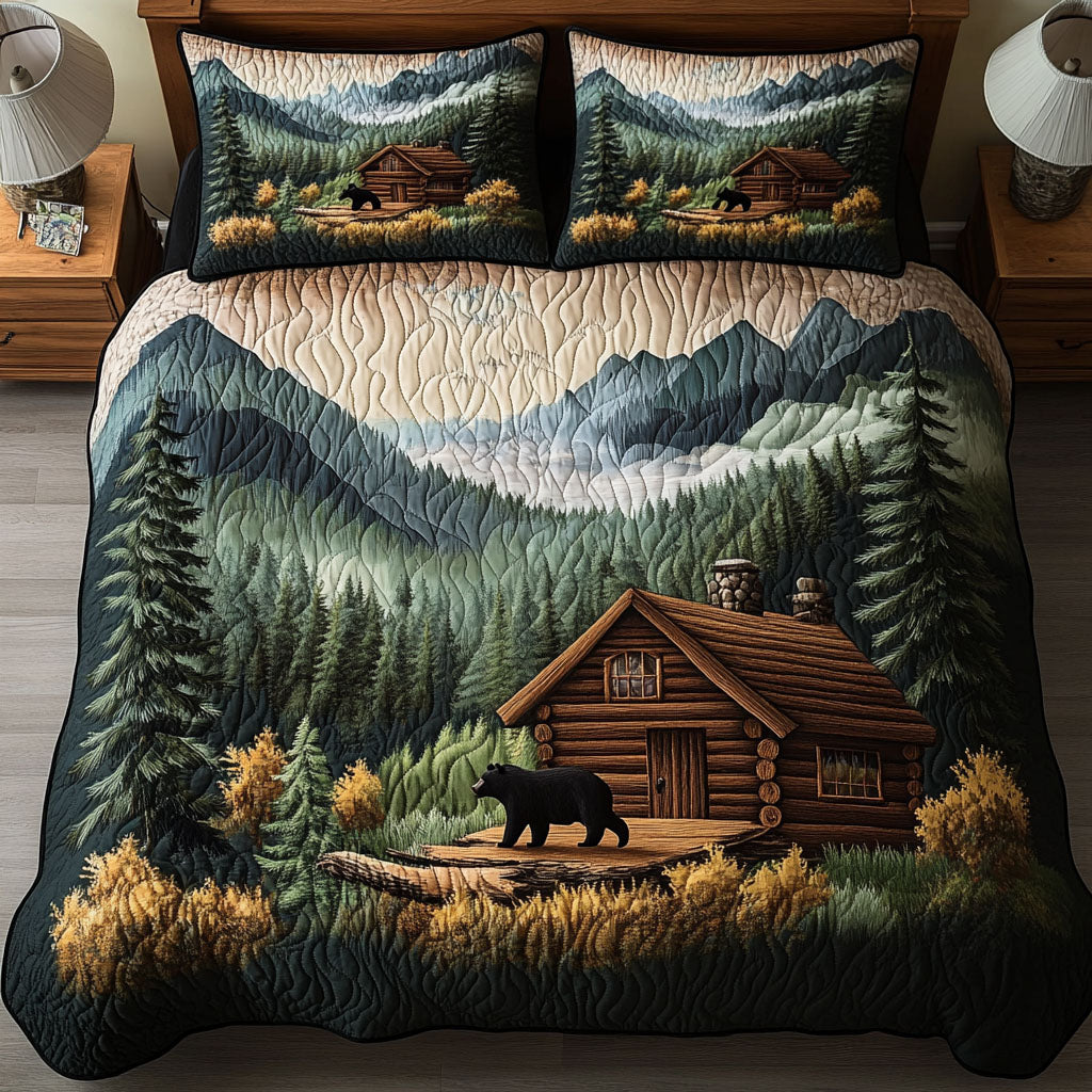Bear Ridge Lodge Quilted Bedding Set Bed Decorations Presents For Wildlife Enthusiasts