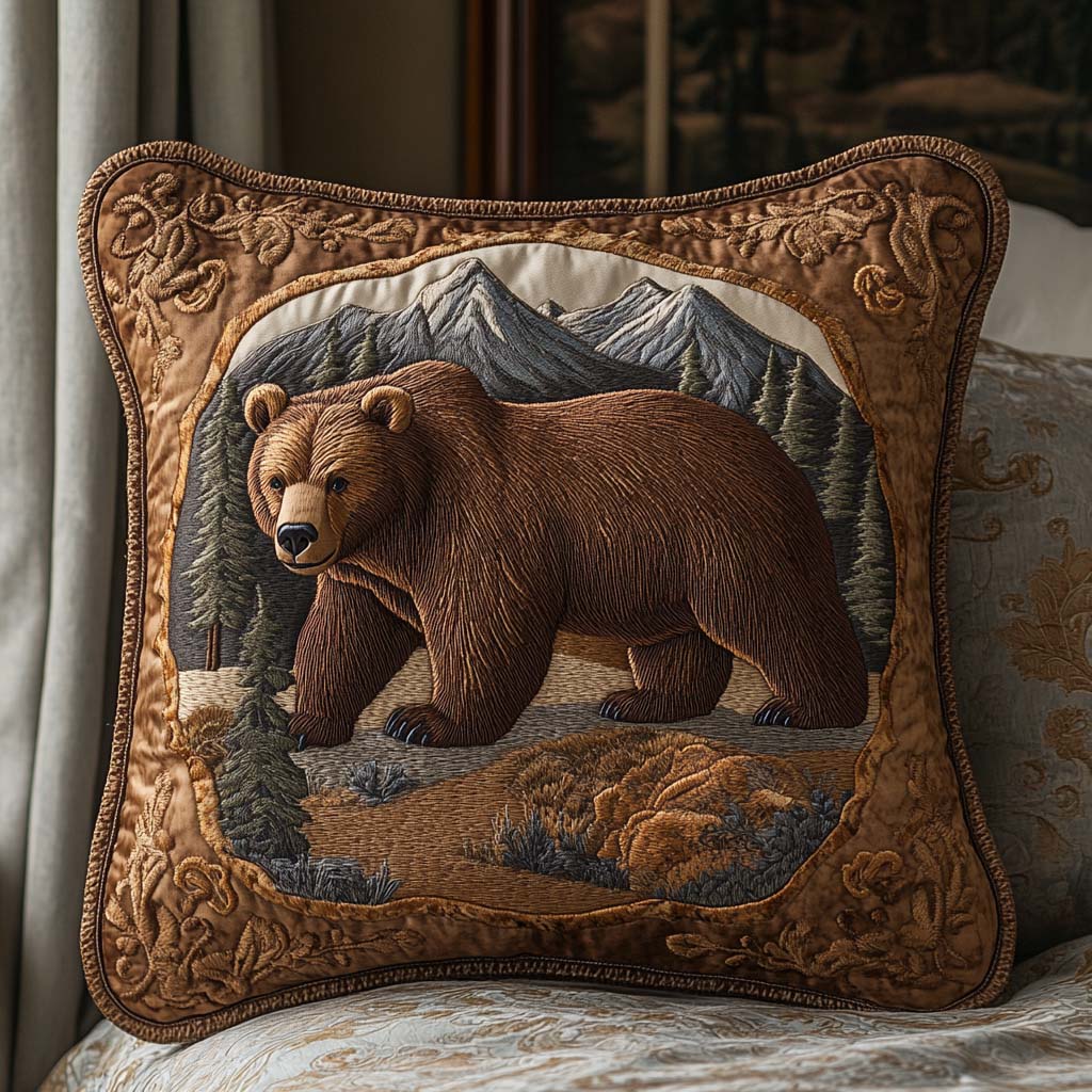 Bear Shadowed Trails Quilted Pillow Case Natural Home Decor Bear Lover Gifts