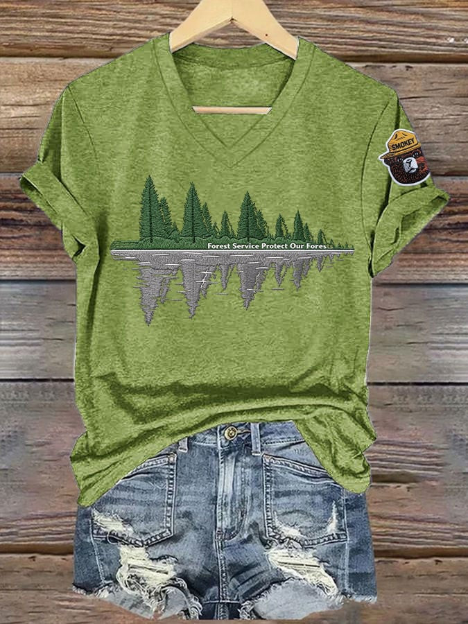 Bear Smokey Forest Service Protect Our V-Neck Rebuilding The USFS Merch Gift For Mom