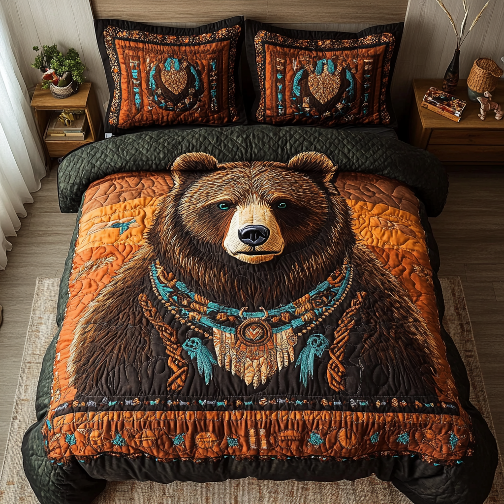Bear Soul Quilted Bedding Set Xmas Holiday Duvet Cover Set Presents For Bear Lovers