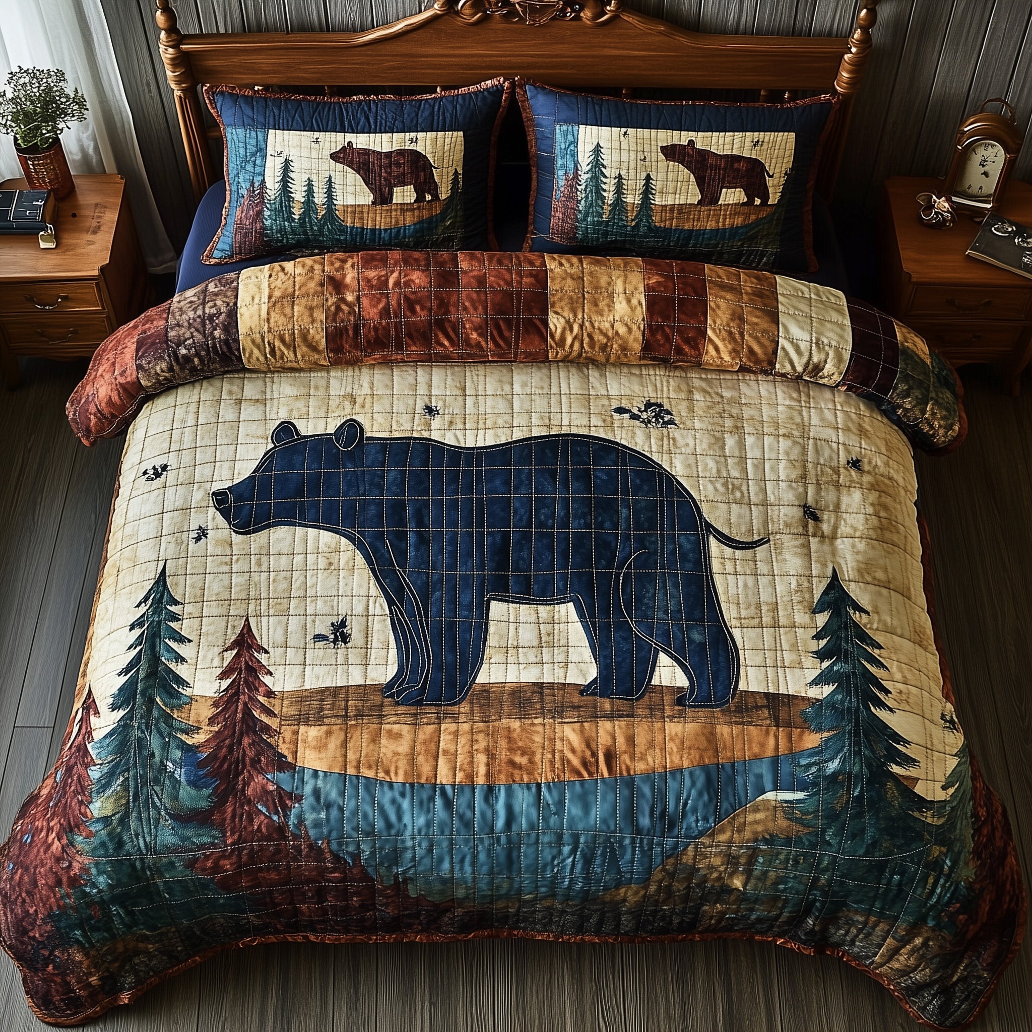 Bear Spirit Lodge Quilted Bedding Set Duvet Cover Merchandise Bear Gifts For Mom