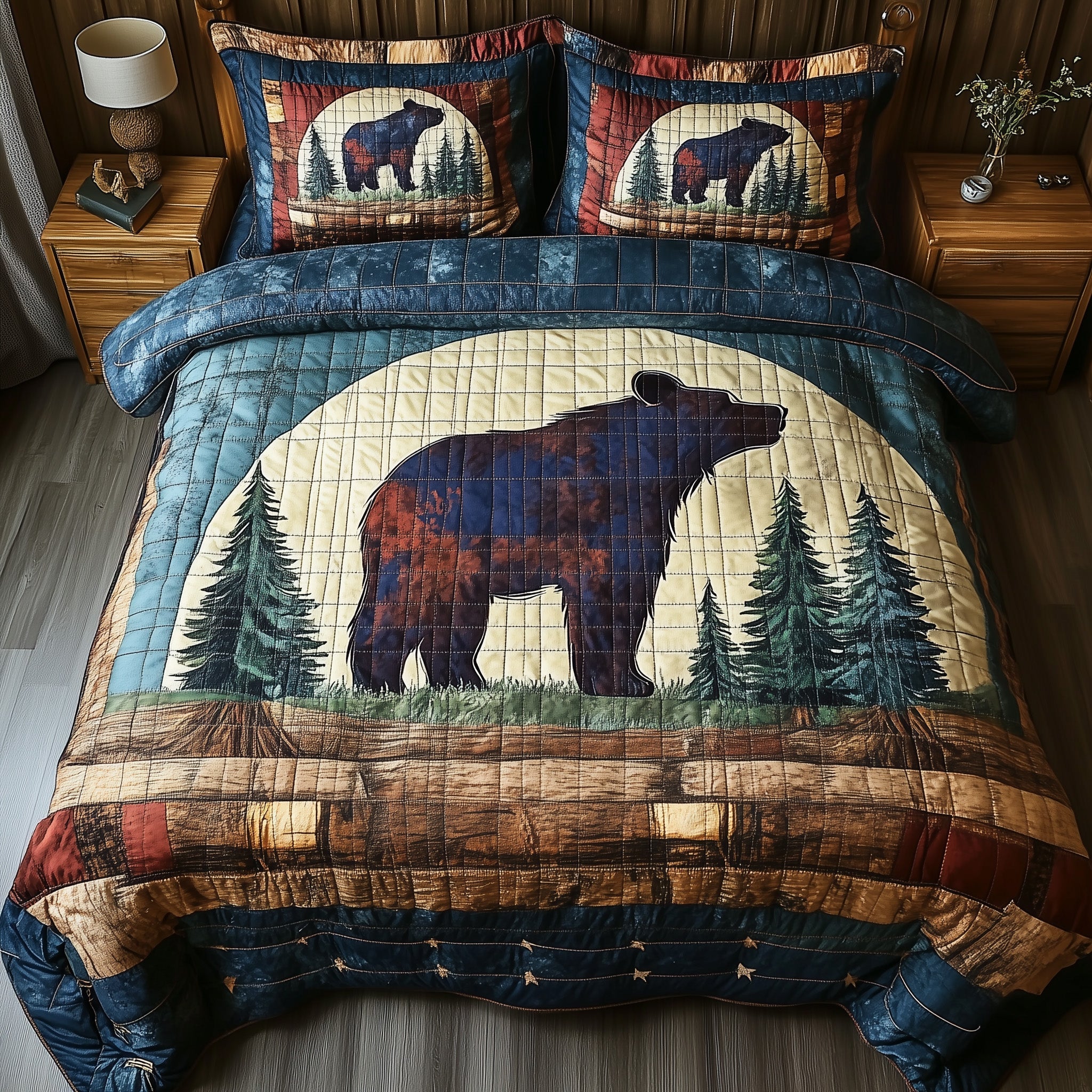 Bear Spirit Lodge Quilted Bedding Set Duvet Cover Merchandise Unique Gifts For Bear Lovers