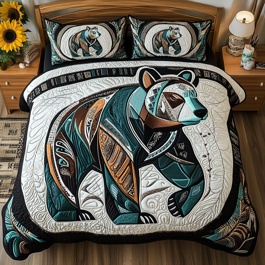 Bear Spirit Quilted Bedding Set Bed Room Decoration Native American Merchandise Gift Items