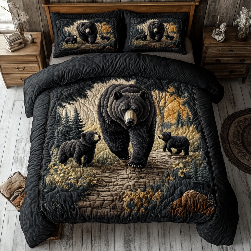Bear Spirit Quilted Bedding Set Bedroom Decor Best Gifts For Wildlife Lovers