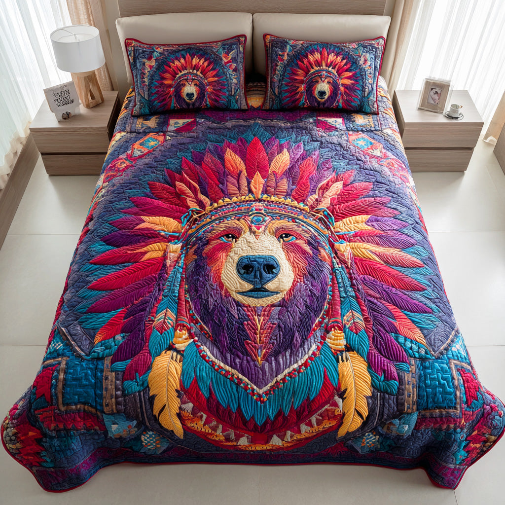 Bear Spirit Quilted Bedding Set Bedroom Decorations Cool Native American Presents